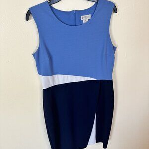Enfocus Studio Colorblock Dress Sleeveless 12 Blue White Womens Career Sheath